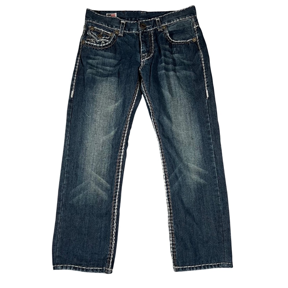 True Religion Billy Super T Mens Dark Wash Straight Leg Jeans Made in USA 34x28